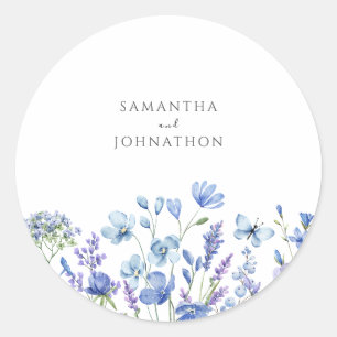 Blue Wildblume Watercolor Wedding Runder Aufkleber