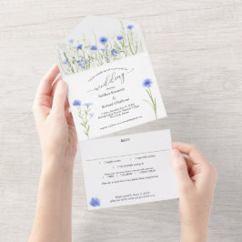 Blue Wildblume Wedding Öko Paper Rettend All In One Einladung