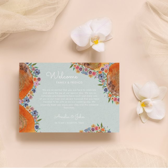 Blue Wildblume Wedding Willkommensbeutel Platzkarte (Front)