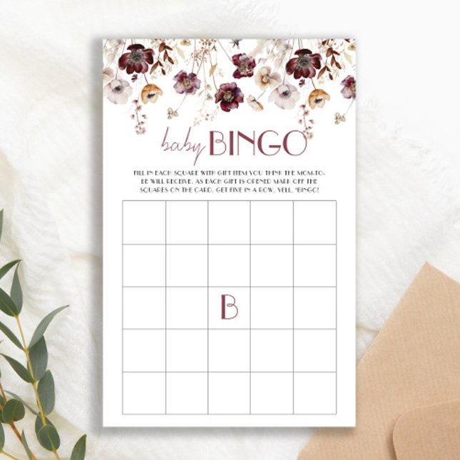 Blue Wildblumen Baby Showdusche Bingo Game Card (Von Creator hochgeladen)