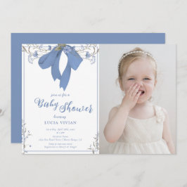 Blue Wildblumen Coquette Bow Foto Babydusche Einladung