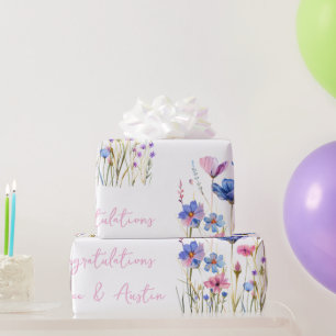 Blue Wildblumen Hochzeit/Dusche Glückwunsch Geschenkpapier