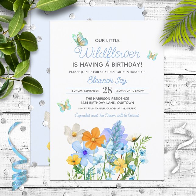 Blue Wildblumen Thema Girl's Geburtstag Einladung (Von Creator hochgeladen)