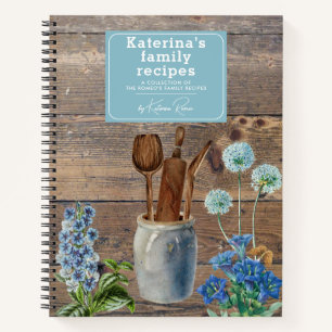 Blue Wildblumen Wood Kitchen Utensils Rezept Notizbuch