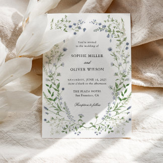 Blue Wildblumen Wreath Wedding Einladung