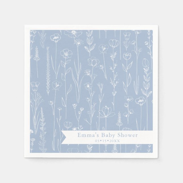 Blue Wildflower Baby Shower | Floral Pattern  Serviette (Vorderseite)