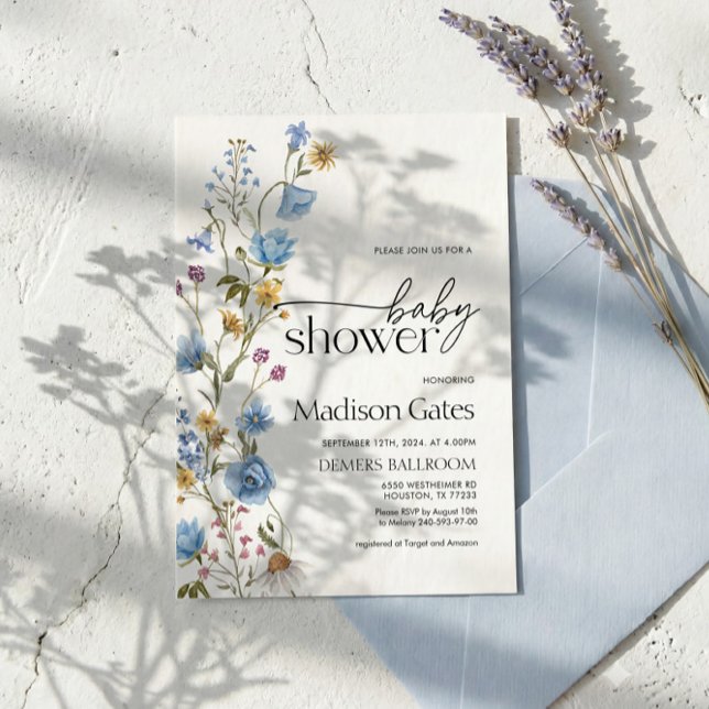 Blue Wildflower Baby Shower Invitation  Einladung (Von Creator hochgeladen)