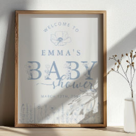 Blue Wildflower Baby Shower Welcome Sign Poster