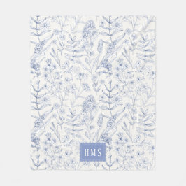 Blue Wildflower Botanical Monogram  Fleecedecke