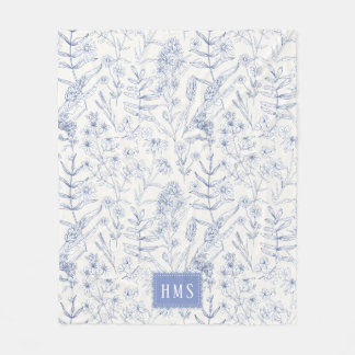 Blue Wildflower Botanical Monogram  Fleecedecke