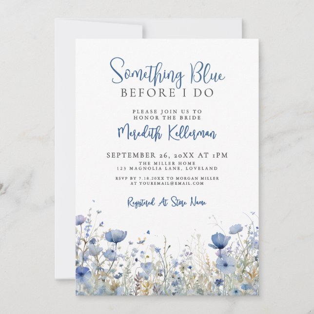 Blue Wildflower Floral Bridal Shower Einladung (Vorderseite)