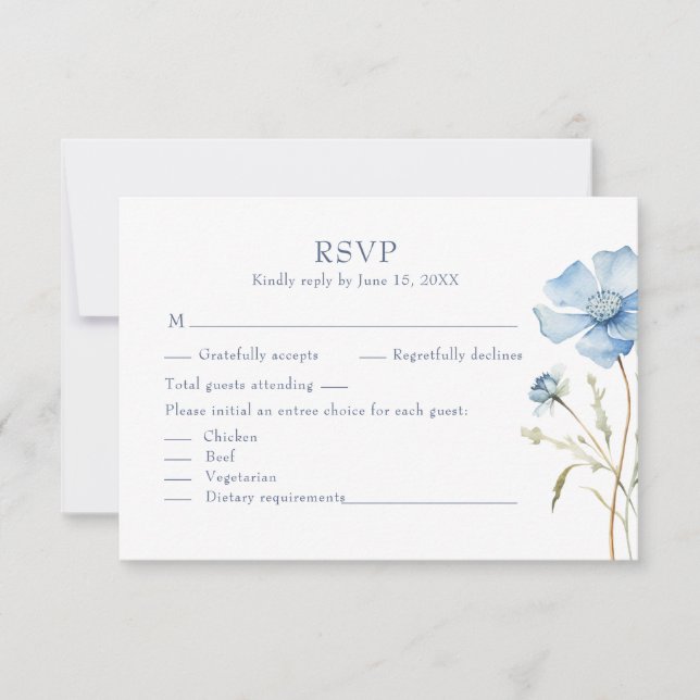 Blue Wildflower Garden Wedding RSVP Card (Vorderseite)