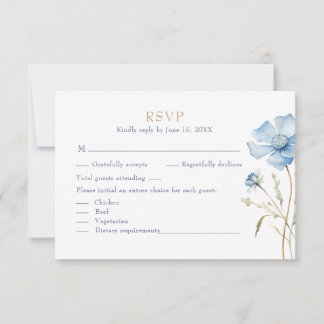 Blue Wildflower Garden Wedding RSVP Card