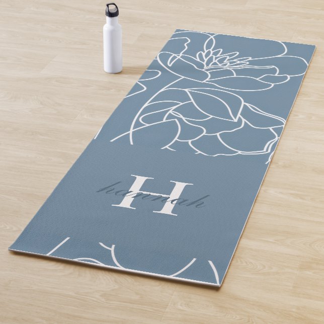 Blue Wildflower Line Art Custom Monogram Name Yogamatte (Beispiel)
