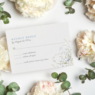 Blue Wildflower Periwinkle Wedding RSVP Card Karte