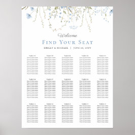 Blue Wildflower Periwinkle Wedding Seating Chart Poster