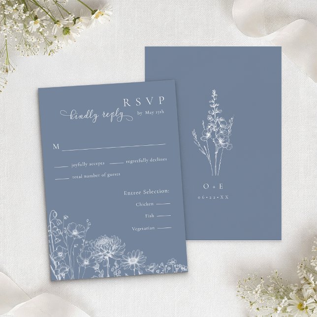 Blue Wildflower RSVP Card Periwinkle Wedding  Begleitkarte (Periwinkle RSVP Wedding card)
