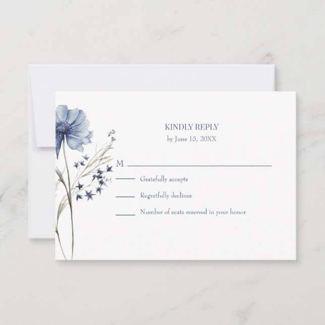 Blue Wildflower RSVP Card with Addressed Back (Vorderseite)