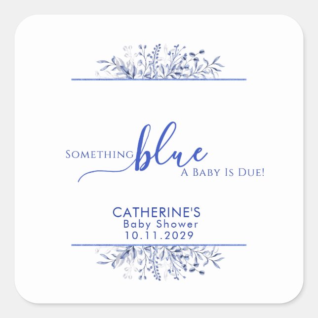 Blue Wildflower Something Blue Baby Shower Quadratischer Aufkleber (Vorderseite)