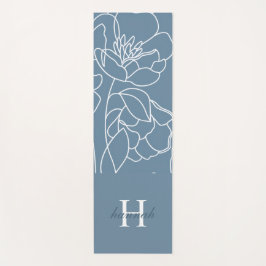 Blue Wildflower Watercolor Custom Monogram Name Yogamatte