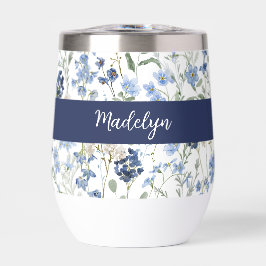 Blue Wildflower Watercolor Monogram Name