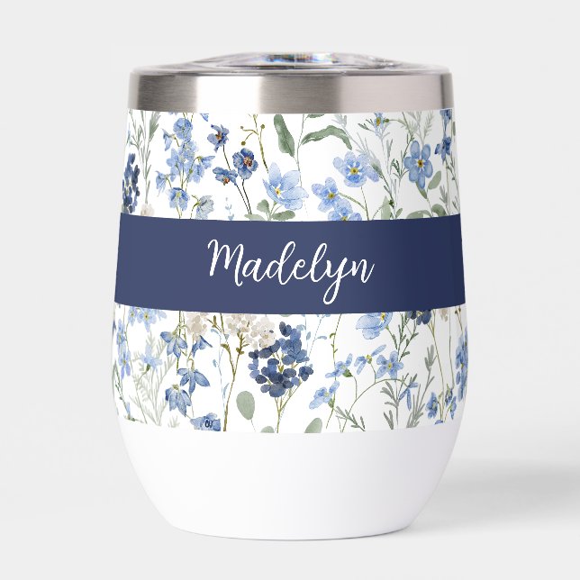Blue Wildflower Watercolor Monogram Name (Vorderseite)