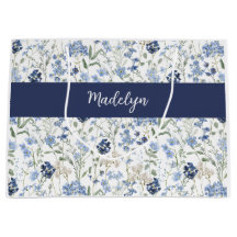 Blue Wildflower Watercolor Monogram Name