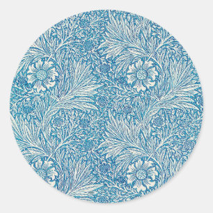 Blue William Morris Floral Pattern Runder Aufkleber