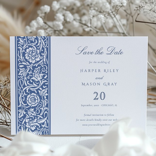 Blue William Morris Save the Date Einladung (Von Creator hochgeladen)