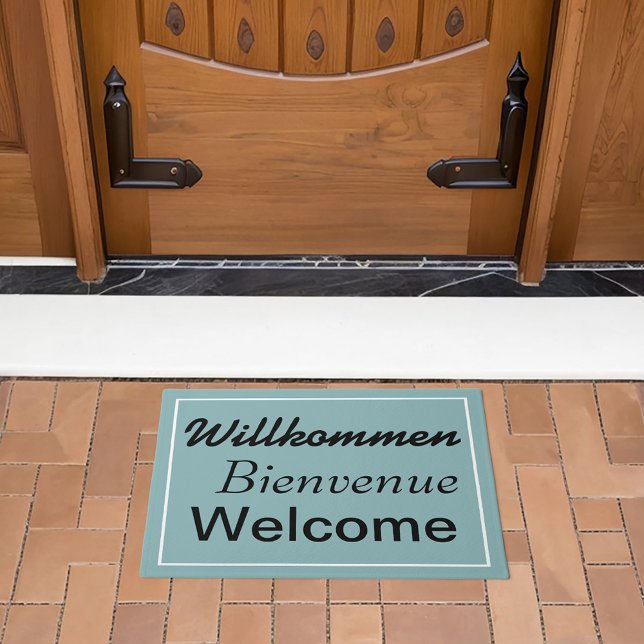 Blue Willkommen Bienvenue Welcome Multilingual Fußmatte (Available in other colors as well!)