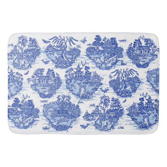Blue Willow Animal Rabbit Dex Bird Toile Art Badematte (Vorderseite)