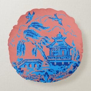 Blue Willow Blue & Salmon Pink Kissen