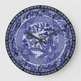 Blue Willow Blue & White China Plakatuhr Große Wanduhr