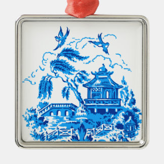 Blue Willow China Blue & White Ornament Aus Metall