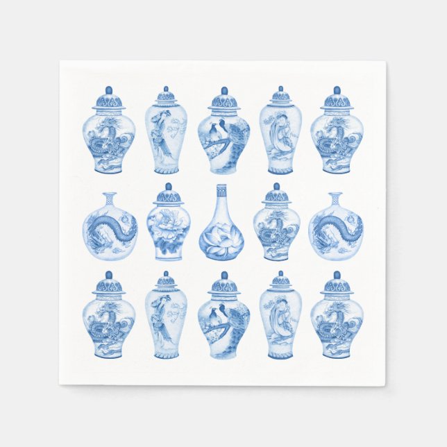 Blue Willow Chinoiserie Ginger Jars China Serviette (Vorderseite)