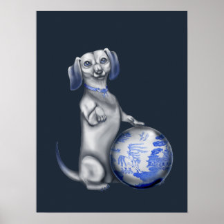 Blue Willow Dackel Poster