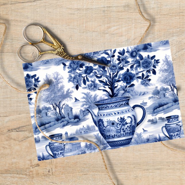 Blue Willow Decoupage Vase Floral Seidenpapier (Von Creator hochgeladen)