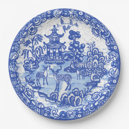 Blue Willow Deer Asian Tempel Garden Crackle Look Pappteller