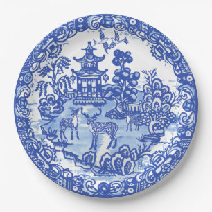 Blue Willow Deer Asian Tempel Pappteller