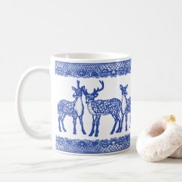 Blue Willow Deer Buck Doe Einziges Whimsisches Tie Kaffeetasse