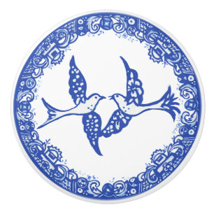 Blue Willow Design Floral Phoenix Birds Whimsical Keramikknauf