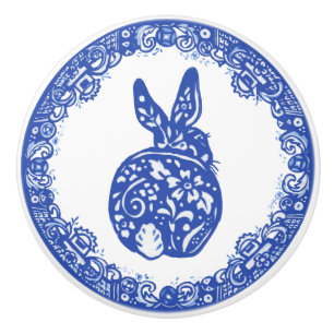 Blue Willow Design Rabbit Niedliche Gesichter rech Keramikknauf