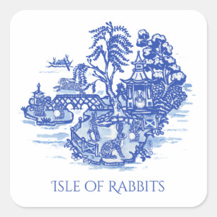 Blue Willow I Liebe Rabbits Classic Chinoiserie Quadratischer Aufkleber