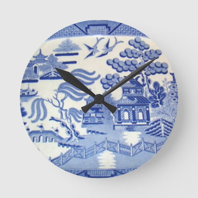 Blue Willow Kitchen Clock Runde Wanduhr (Vorderseite)
