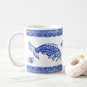 Blue Willow Koi Fischmuster Einzigartig Whimsical Kaffeetasse