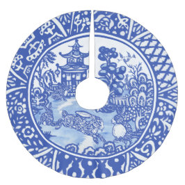 Blue Willow Oriental Rabbit Whimsical Blue & White Polyester Weihnachtsbaumdecke