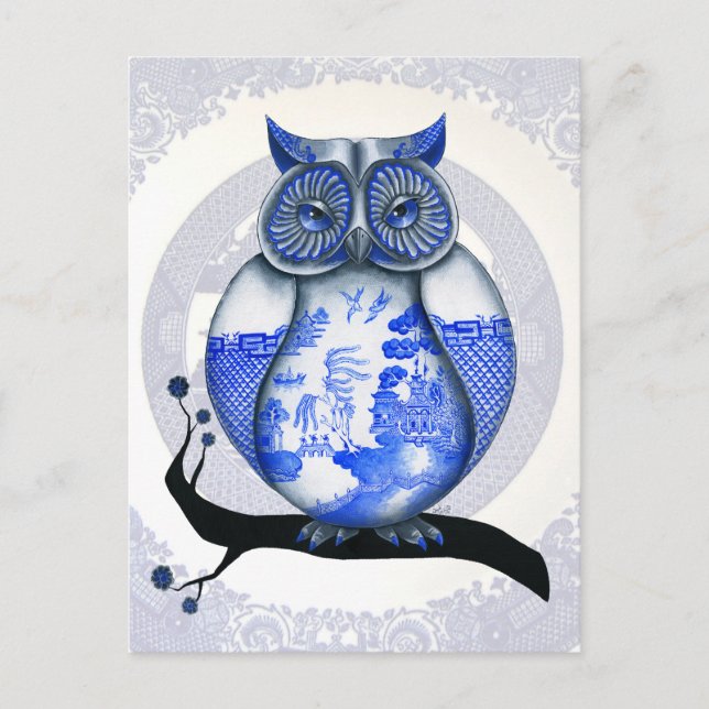 Blue Willow Owl Postcard Postkarte (Vorderseite)