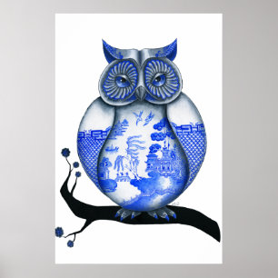 Blue Willow Owl Poster