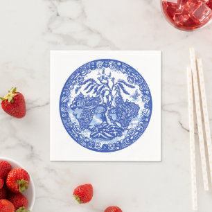 Blue Willow Peacock Island Asiatischer Tempelgarte Serviette