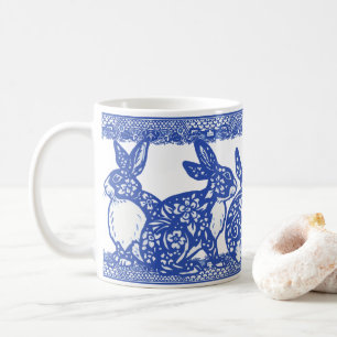 Blue Willow Rabbit Bunny Large Pattern Whimsical Kaffeetasse